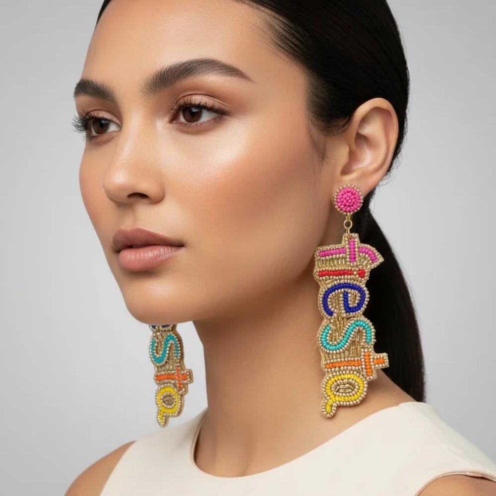 NWT Fiesta Felt Back Beaded Earrings Cinco De Mayo